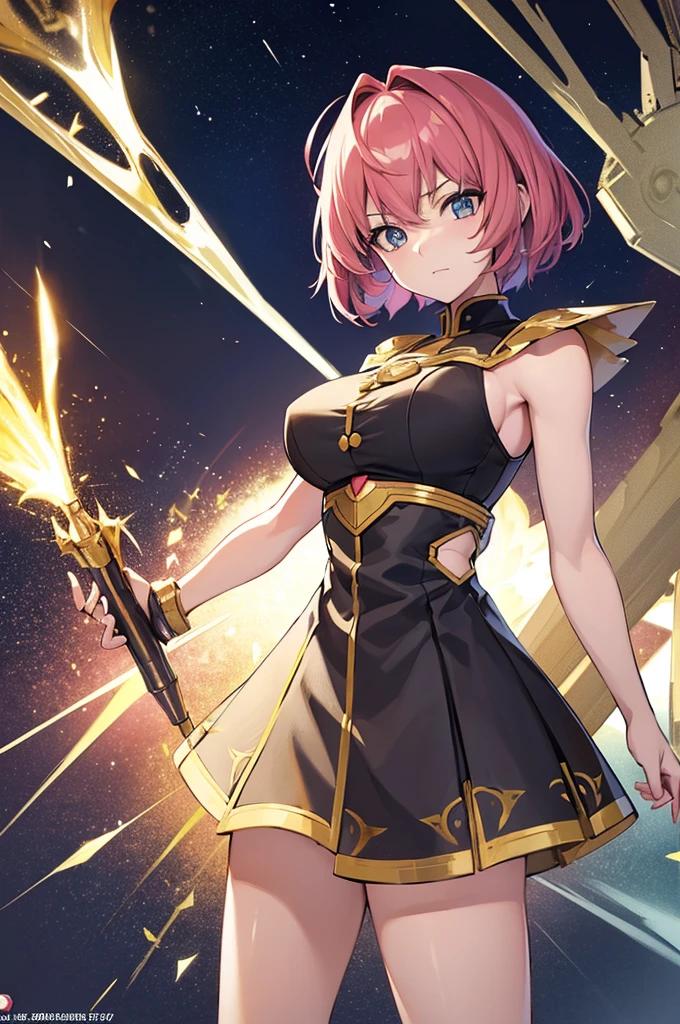 Highest quality, masterpiece, High resolution, alone, （Haman Khan），（機動戦士ZGundam），（Zeon_uniform），（Black‗Mantle），（pink_Hair Color），Gundam，Cybele，（Funnel）、Bob haircut，Bangs‗Hairstyle，Young Girl，Starry Sky_background，Anime Style, Highest quality, 4K, masterpiece,， alone, 1,whole body，looking at the camera, Shinkai Makoto style, Sharp Eyes，（Full Finger）, （Accurate fingertips）, （The finer details）, （Anatomically correct）, (映画のbackground), Hyper Detail, (Subtle details), (Intricate details),