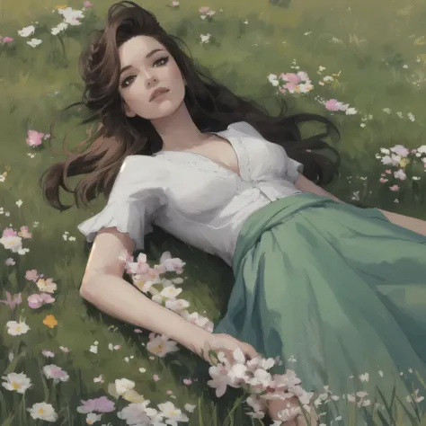 a woman laying on grass