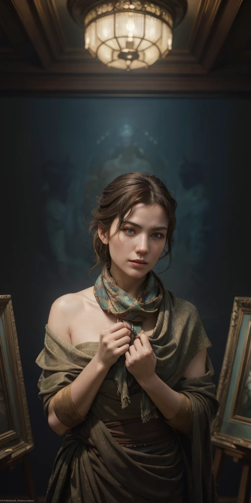 a painting of a woman with a scarf on her neck, (1girl:1.4), craig mullins alphonse mucha, artgerm craig mullins, beautiful character painting, rhads and lois van baarle, artgerm and atey ghailan, charlie bowater rich deep colors, ross tran 8 k, ( ( mads berg ) ), artgerm and craig mullins