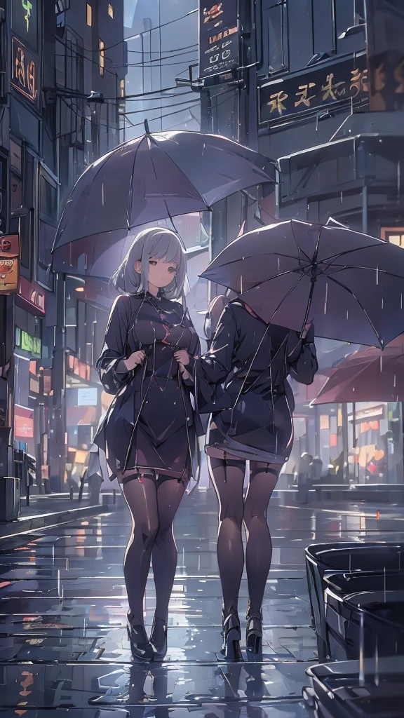 ,twins,Gray Hair,stockings,Mature Woman,rain,City of night