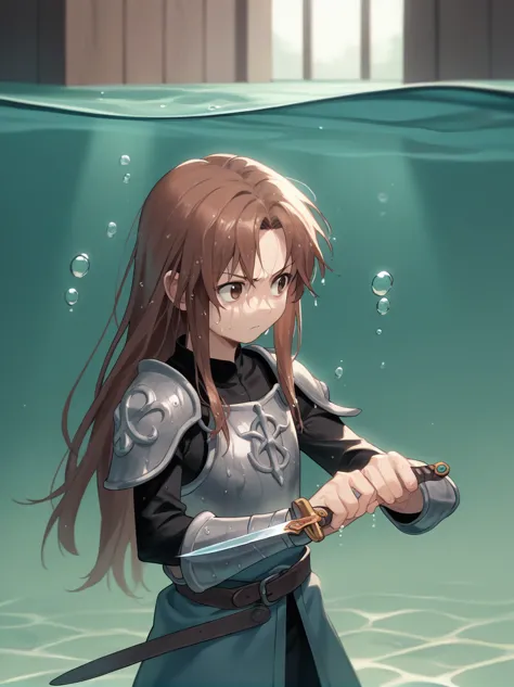 Partially underwater,最high quality,high quality, 4-year-old, , Long Hair, Brown Hair, Wet Hair,  Blurred Edges,Flat Chest,Pitch-...