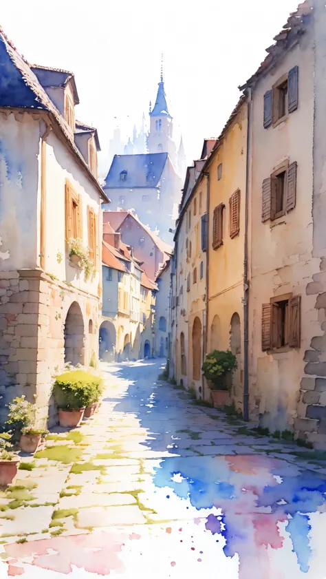 (masterpiece:1.2, Highest quality),(Very detailed),(((watercolor))),8K,wallpaper,Landscape of France,Colmar old town,(((透明waterc...
