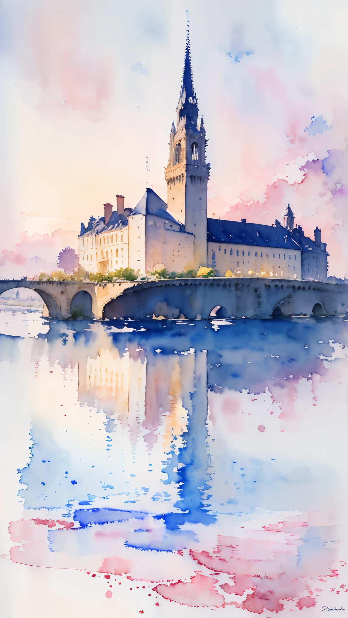(masterpiece:1.2, Highest quality),(Very detailed),(((watercolor))),8k,wallpaper,Landscape of France,Bordeaux, the port of the moon,(((Transparent watercolor)))