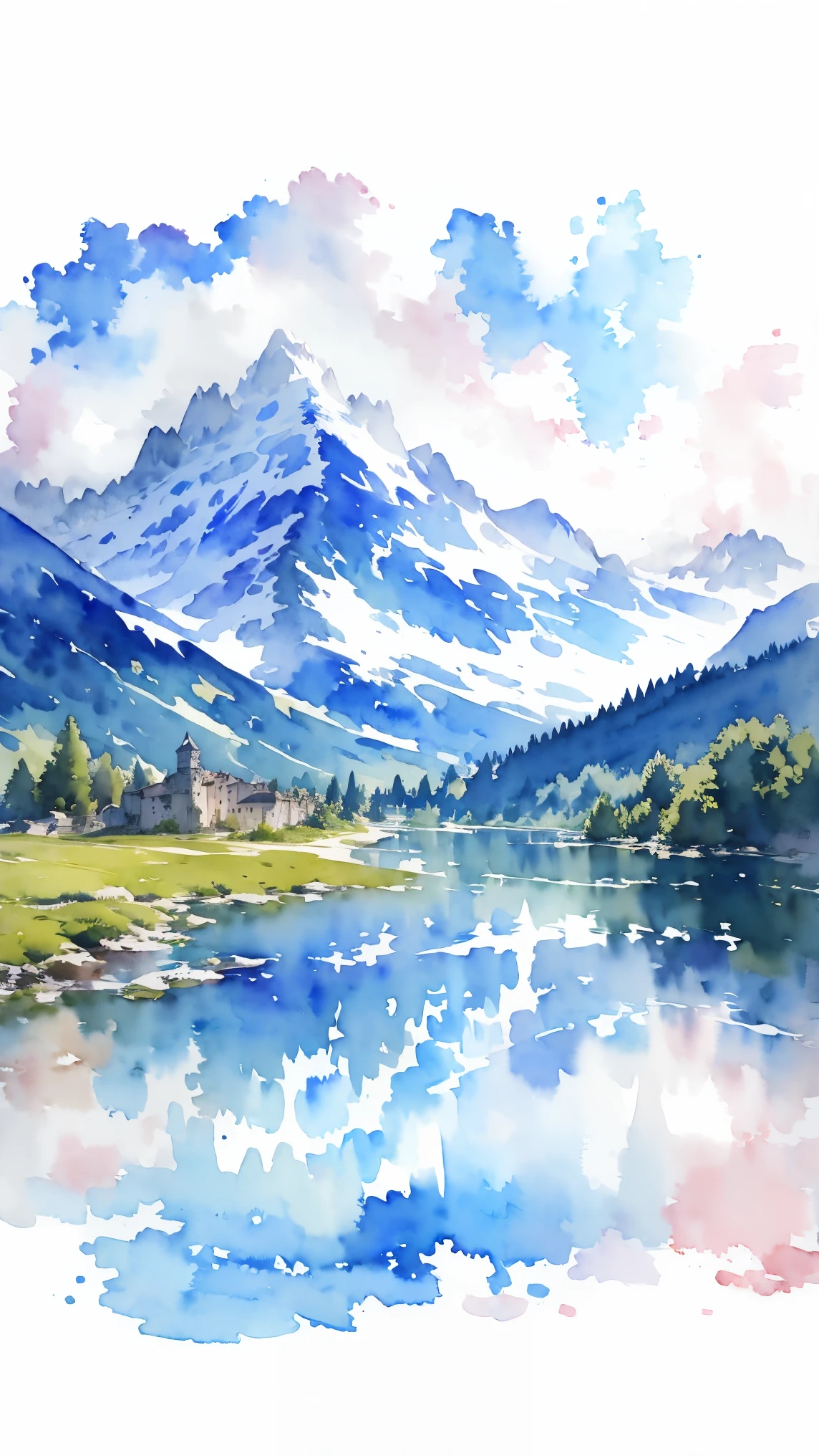 (masterpiece:1.2, Highest quality),(Very detailed),(((watercolor))),8K,wallpaper,Landscape of France,Mont Blanc