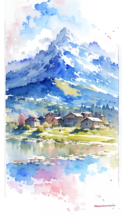 (masterpiece:1.2, Highest quality),(Very detailed),(((watercolor))),8K,wallpaper,Landscape of France,Mont Blanc,(((透明watercolor)...