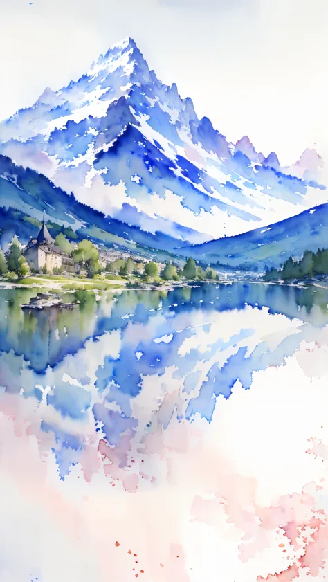 (masterpiece:1.2, Highest quality),(Very detailed),(((watercolor))),8K,wallpaper,Landscape of France,Mont Blanc,(((透明watercolor)...