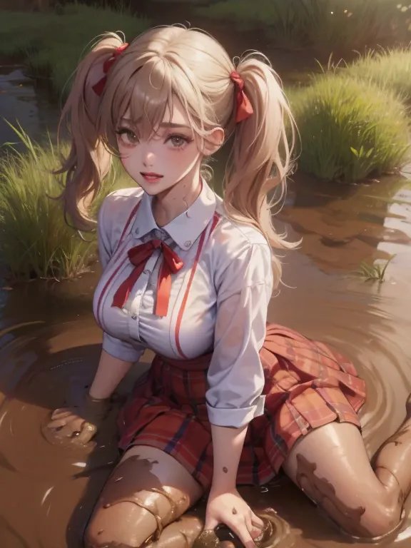 (masterpiece, best quality:1.2),  , look at viewer , school girl wet white clothes, soaking wet, dripping wet, wet hair, wet ski...