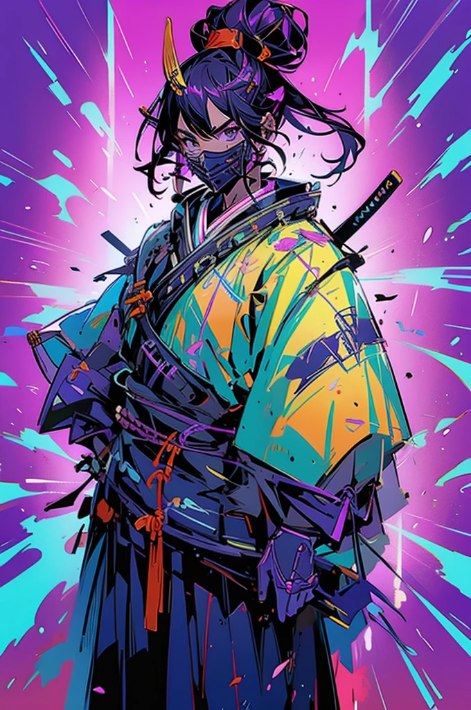 Мужчина-самурай。Фиолетовый самурай