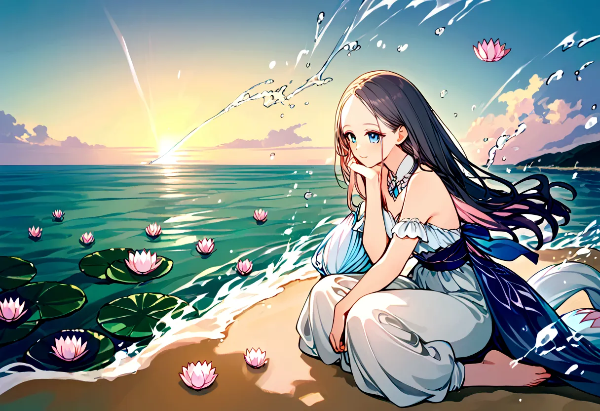 ((((High resolution and high quality)), One girl, smile, Sitting, (((Lotus, Gentle bag))), [Minimal accessories]), waterworks, W...