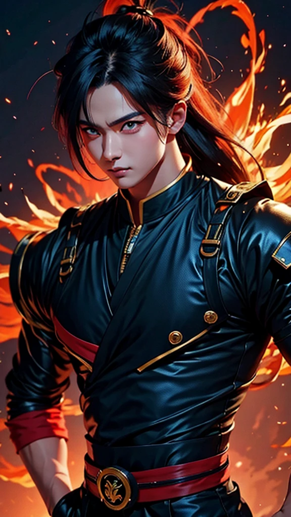 "Cheerful Madara 20 years old is a real masterpiece with masculine beauty, perfect anatomy. Olpntng style, colorful rainbow, black samurai outfit, clean design, epic Instagram, artstation, full streaks of colored paint, circles, outlines. When you look at his beautiful eyes, you will clearly see every little detail and perfect line, every detail on the skin is beautiful in 8K quality, people We will be captivated by the confidence radiating from every look. His head has black hair and his face is drawn meticulously in every detail with 8K image quality.''