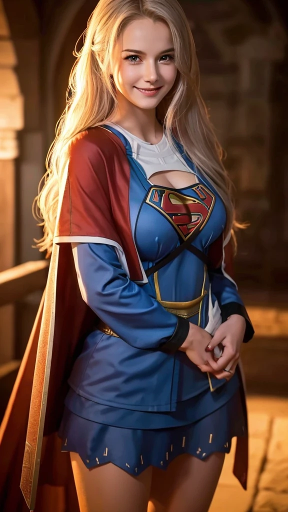 Beautiful sexy sex (super girl)long hair,big breasts ,smile, perfect, beautiful, soccerer, Witcher ,Supergirl,red,blue,spear,.