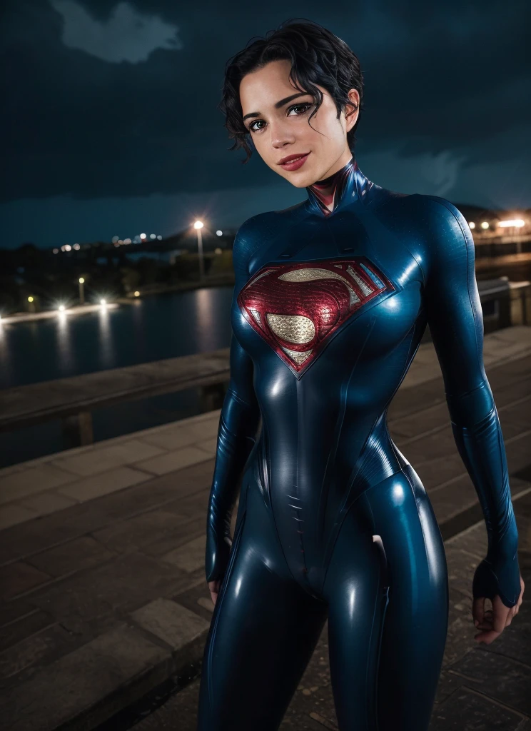 latex
catsuit
corset photo of supergirl, short hair, bodysuit, cape, smile, outdoors stormy night, background sky, analog style (look at viewer:1.2) (skin texture), Fujifilm XT3, DSLR, 50mm  