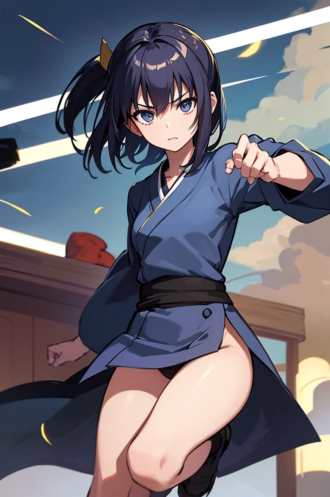 Highest quality, masterpiece, High resolution, alone, （Rurouni Kenshin: Saito Hajime），（Saito ‗Hajime），Shinsengumi，（Glaring Eyes），（Small breastansuji，Pussy，Completely naked，roar，((Dentitions)) ， (Japanese sword)，Iron Sword，thrust，Evening sky_background，Young Girl，Anime Style, Highest quality, 4K, masterpiece,， alone, 1,whole body，looking at the camera, Shinkai Makoto style, （dark blue_coat）Sharp Eyes，Low posture，（Full Finger）, （Accurate fingertips）, （The finer details）, （Anatomically correct）, (映画のbackground), Hyper Detail, (Subtle details), (Intricate details),