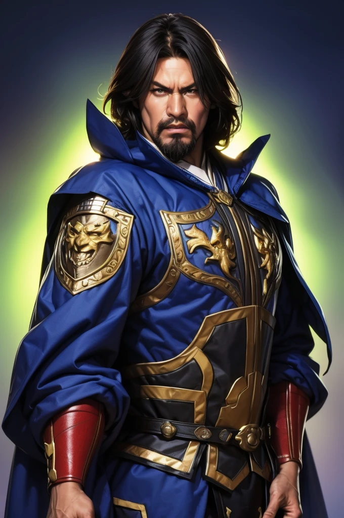 8K,middle aged man,oriental armor(The elaborately crafted coat of arms of a nobleman),ultra high resolution,surreal,realistic skin,Black hair short hair,big black eyes,clear eye description, muscular body,waist armor,delicate hands, Perfect hand shape, character art, action pose,masterpiece,Realistic RAW photos of the highest quality,bright colors,rich colors, backlight, movie lights, film grain,50mm lens