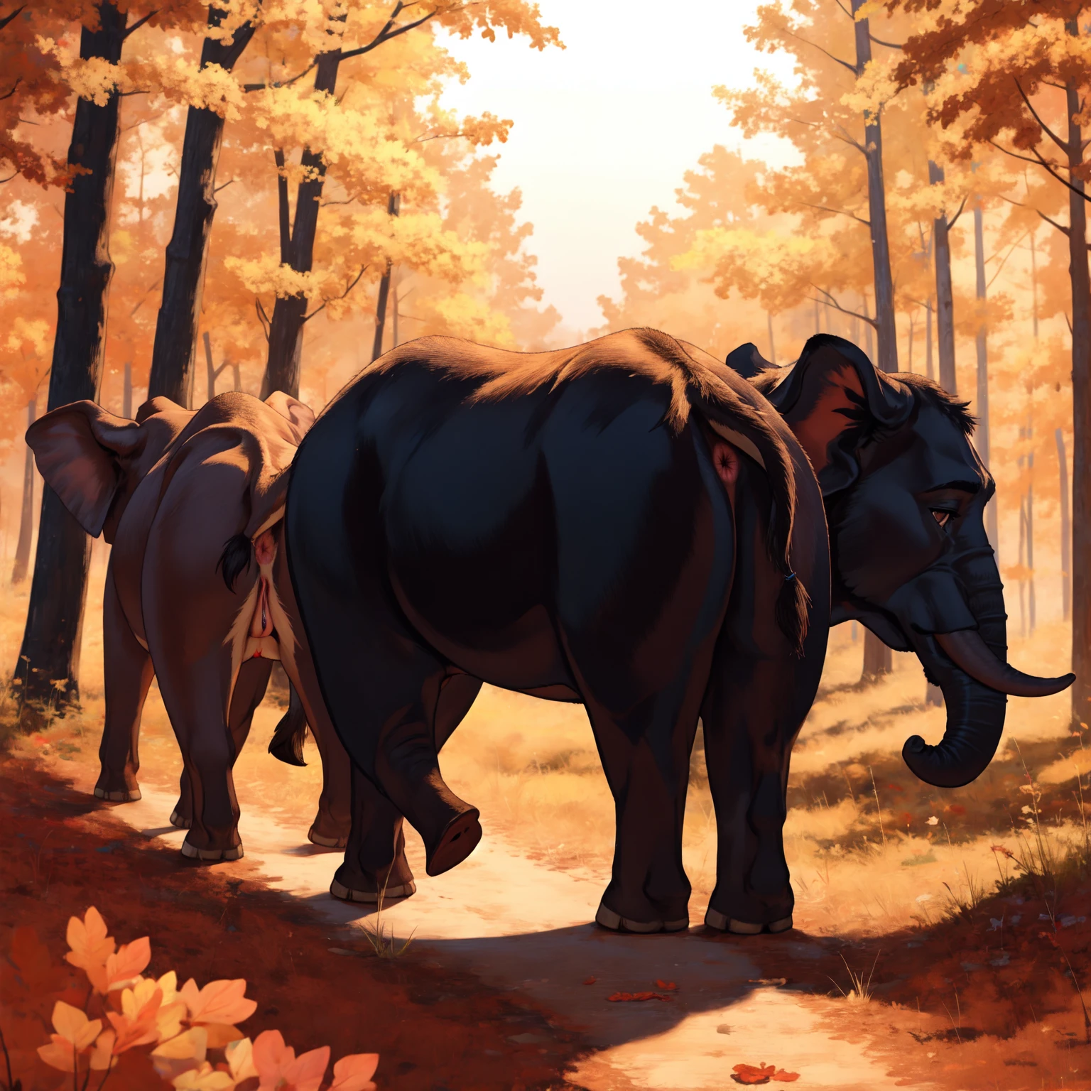 elefante selvagem , fêmea, bichano, ânus, bunda, andando , floresta,