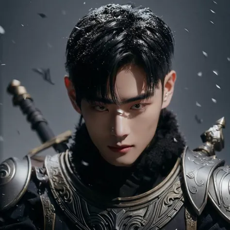 blurred image of a man in armor with a sword, inspired por Zhang Han, cai xukun, yanjun chengt, heise jinyao, por Zhang Han, ins...