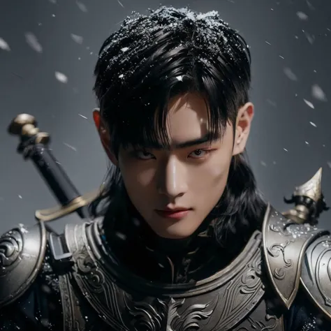 blurred image of a man in armor with a sword, inspired por Zhang Han, cai xukun, yanjun chengt, heise jinyao, por Zhang Han, ins...