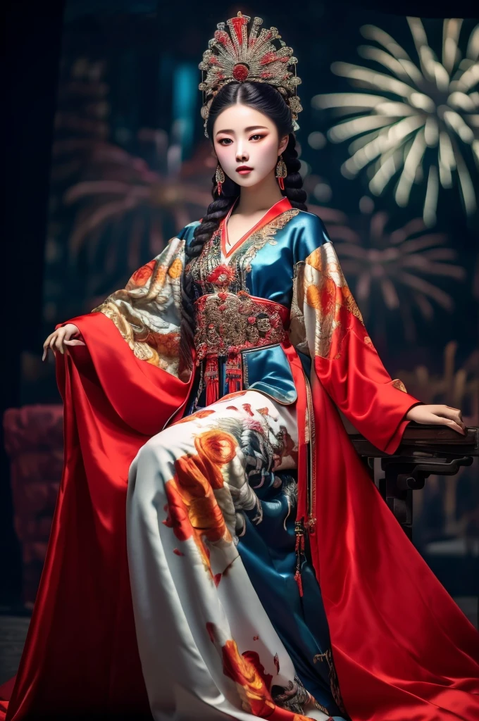 masterpiece,(best quality:1.3),ultra high res,raw photo,detailed skin,beautiful lighting,(realistic, photo-realistic:1.4),
1girl,guofeng,full body,(Fireworks background:1.2),Professional stage light,