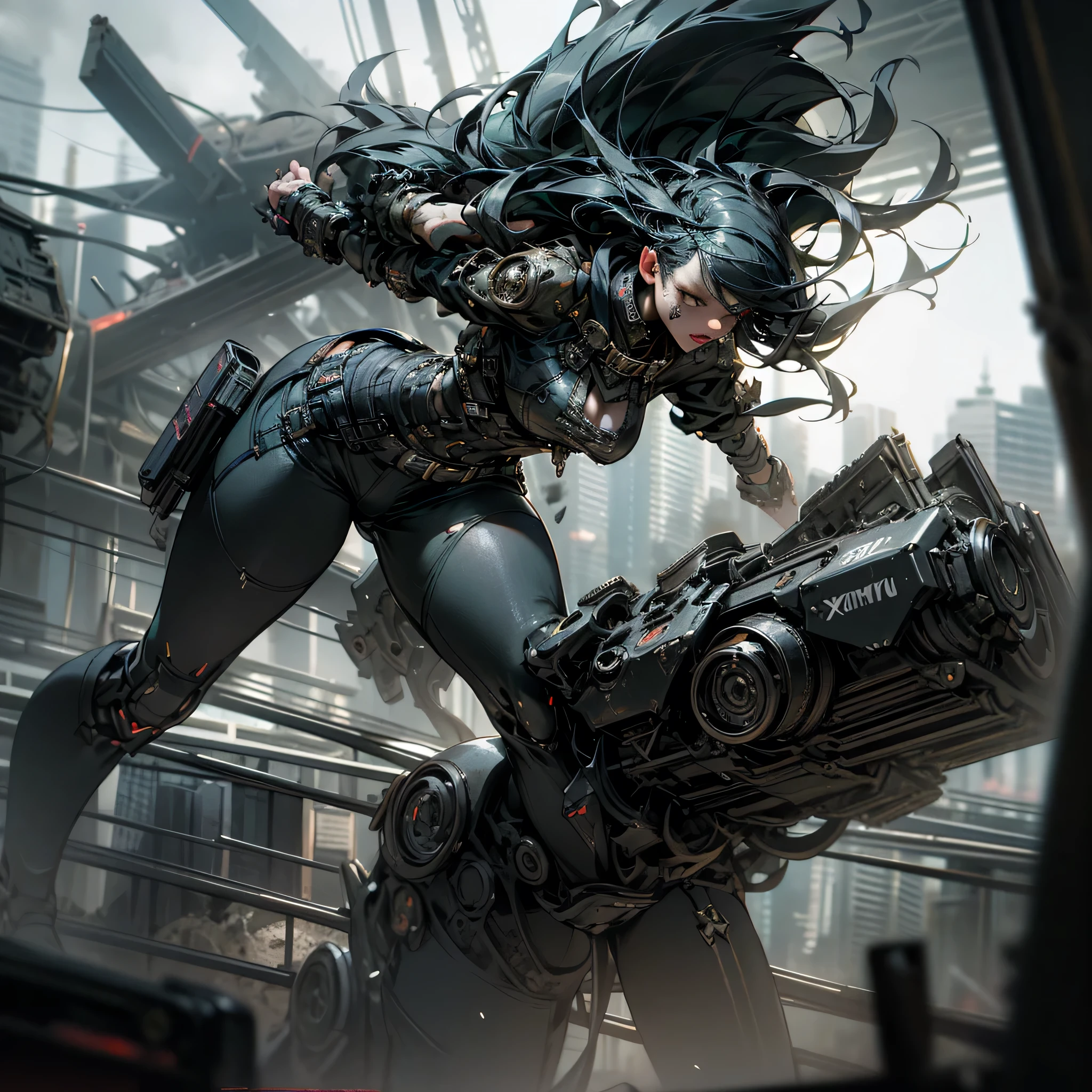 1 girl, solo, attractive body in sexy clothes, gothic, wearing punk attire, destroyed city, in a mortal battle, solo, masterpiece, flawless, no anomalies body, photorealistic, 8k, high quality, dramatic lighting, moody atmosphere, dark colors, gritty urban environment, hyper detailed, cinematic composition, dynamic pose, intense expression
