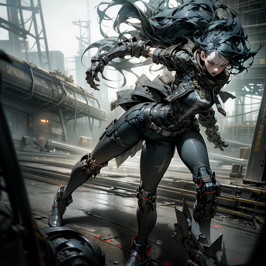 1 girl, solo 1 girl, attractive body in sexy clothes, gothic, wearing punk attire, destroyed city, in a mortal battle, solo, masterpiece, flawless, no anomalies, photorealistic, 8k, high quality, dramatic lighting, moody atmosphere, dark colors, gritty urban environment, hyper detailed, cinematic composition, dynamic pose, intense expression, body without anomalies two arms and hands without anomalies two legs without anomalies body shape without anomalies in the character