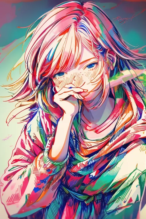 (masterpiece, best quality), 1girl,   watercolor, lineart, rough sketch, rgb, chromatic aberration、on a bright red campus"yes"ch...