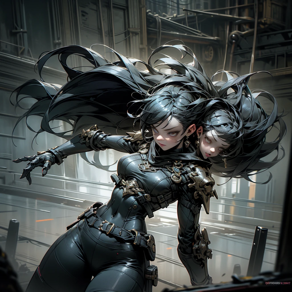 1 girl, attractive body in sexy clothes, gothic, wearing punk attire, destroyed city, in a mortal battle, solo, masterpiece, flawless, no anomalies, photorealistic, 8k, high quality, dramatic lighting, moody atmosphere, dark colors, gritty urban environment, hyper detailed, cinematic composition, dynamic pose, intense expression, body without anomalies two arms and hands without anomalies two without anomalies body shape without anomalies in the character, have 2 arms and hands without anomalies and defects, have 2 legs without anomalies and defects, masterpiece, detailed, detailed eyes, mouth, nose, waist without defects or anomalies, beautiful hair, sexy pose