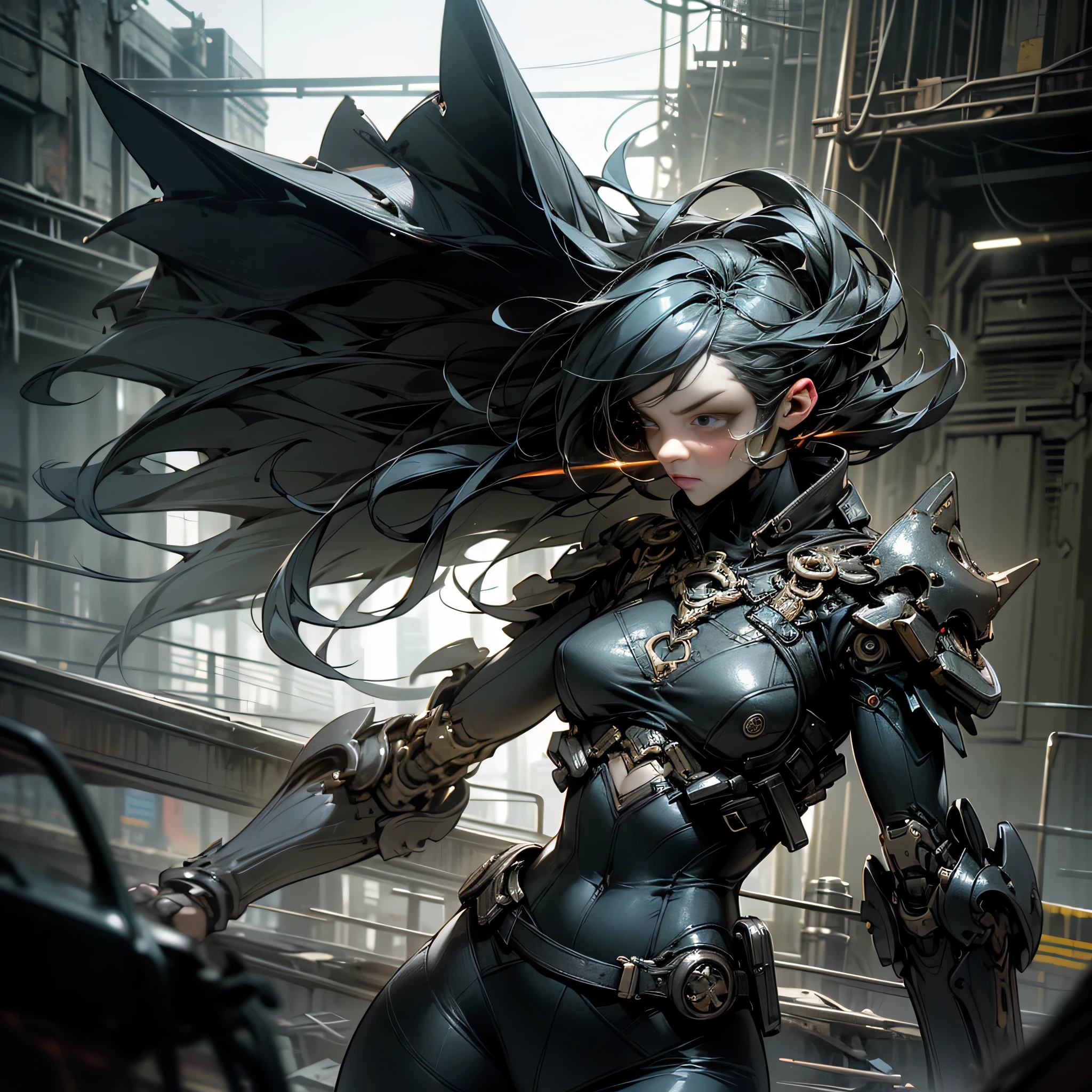 1 girl, attractive body in sexy clothes, gothic, wearing punk attire, destroyed city, in a mortal battle, solo, masterpiece, flawless, no anomalies, photorealistic, 8k, high quality, dramatic lighting, moody atmosphere, dark colors, gritty urban environment, hyper detailed, cinematic composition, dynamic pose, intense expression, body without anomalies two arms and hands without anomalies two without anomalies body shape without anomalies in the character, have 2 arms and hands without anomalies and defects, have 2 legs without anomalies and defects, masterpiece, detailed, detailed eyes, mouth, nose, waist without defects or anomalies, beautiful hair, sexy pose