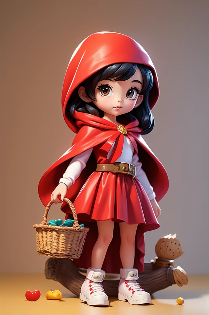 8 year old girl, wearing a red cape hood and white dress, carrying a basket.