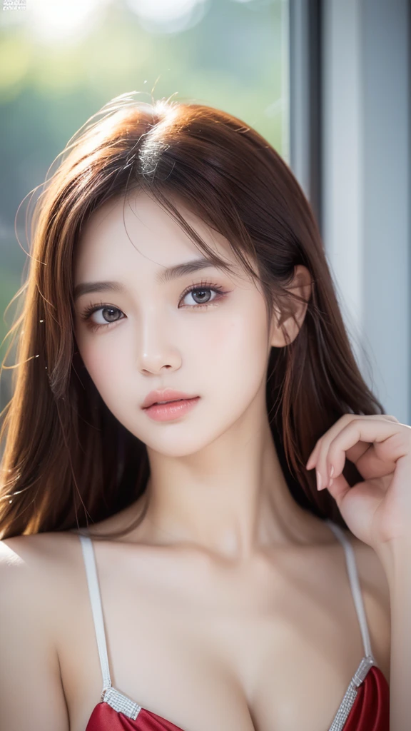 8K, Masterpiece, raw image, best quality, realistic, วอลล์เปเปอร์ CG unity 8K ที่มีรายละเอียดมาก, depth of field, Cinema-grade lighting, lens flare, Ray tracing, (very beautiful face, beautiful lips, beautiful eyes), A face with intricate details, ((Ultra-detailed skin), รูปถ่ายของสาวสวย 1 คนbest quality， Ultra high resolution， （realistically：1.4）,1 girl，long red hair ，Beautiful woman with a slender figure:1.4, pronounced abdomen:1.4,A particularly detailed face，Exquisite eyes，Double eyelids，big breasts，Wearing a bikini