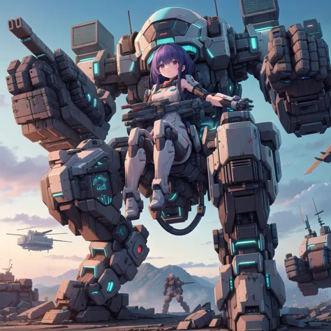 (masterpiece:1.2), best quality, high resolution, extremely detailed cg, absurdres, highres, sci-fi world where a mecha girl sit...