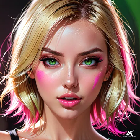 oral rape of the woman blonde hair green eyes and pink batm and a black top, realistic art style, rossdraws portrait, artgerm po...