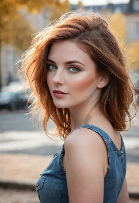 ((modèle extrêmement belle, tout le corps, femme de 35 ans, scandinave, je l'aime, cheveux très très longs, rousse, cheveux très...