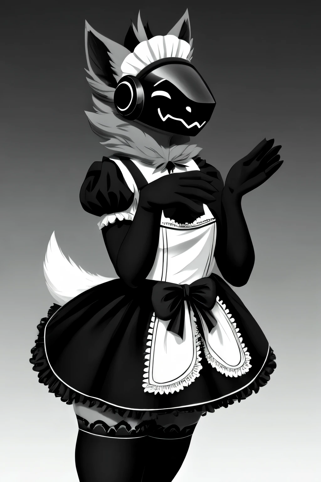 A black and white drawing of a cat dressed in a dress - SeaArt AI