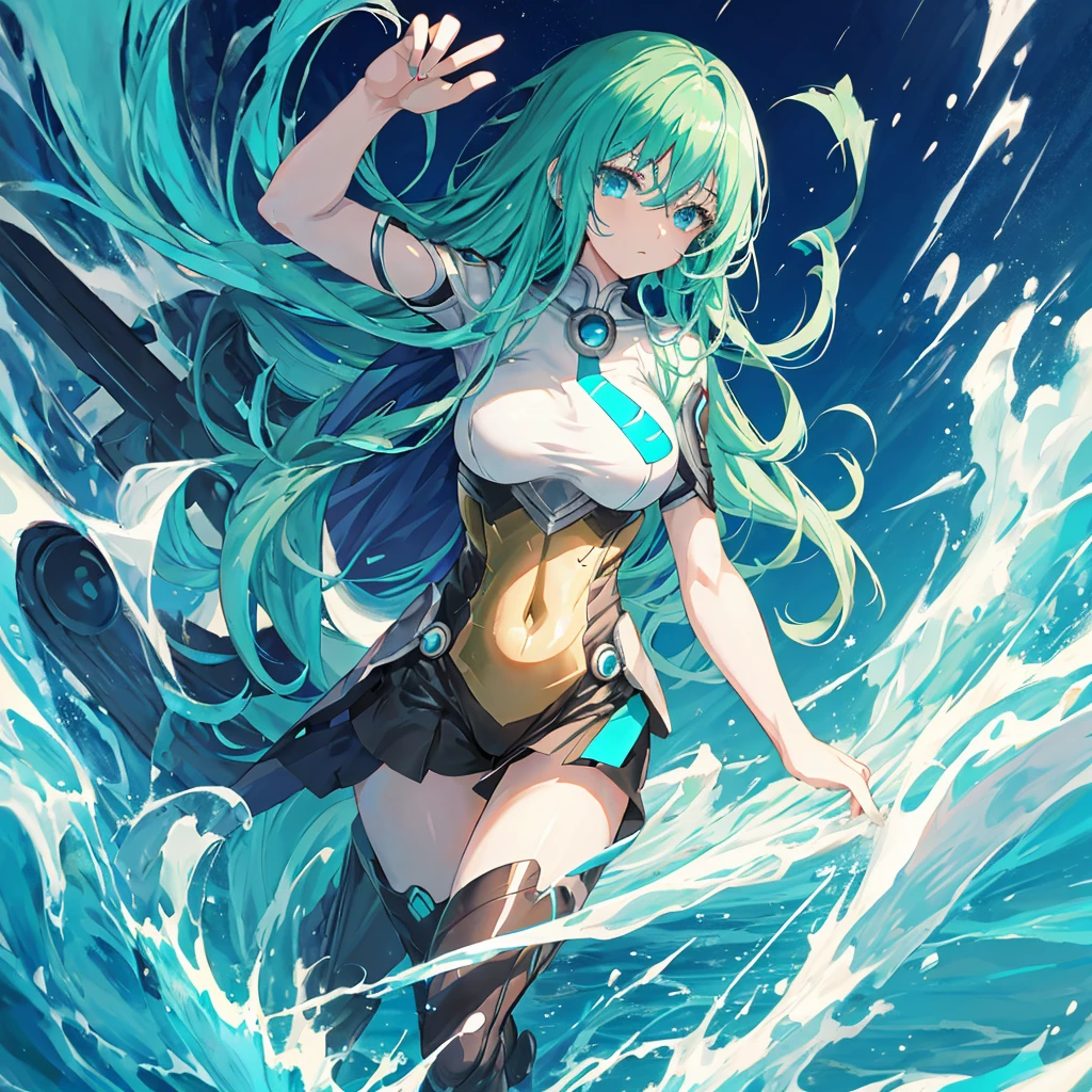 anime one punch man, psykos character, 1 solo woman, Psykos has long, wavy hair in a shade of aqua blue., Your eyes are emerald and expressive, She usually wears glasses, Psykos has a slim and curvaceous figure, body structure without anomalies or defects