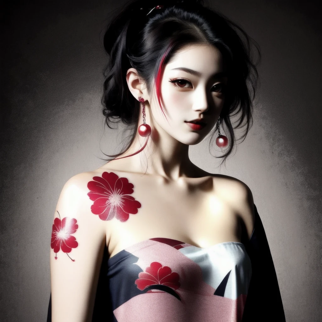 Japanese cherry tree abstract punk woman shoulder tattoo