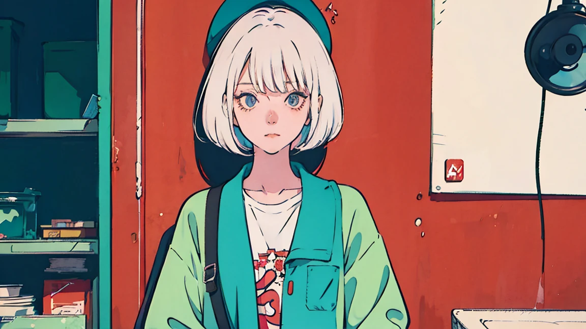 a woman wearing modern clothes, anime style, lofi vibes