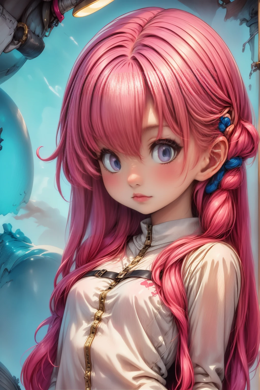 plano general, cuerpo entero, Anime:1.5, a girl with long pink hair, beautiful detailed eyes, beautiful detailed lips, extremely detailed face and eyes, long eyelashes, cinematic modern side-swept blush lighting, ray tracing, parallel shadow, wide shot, high detail, textured skin, 4k best quality, photorealistic, vivid colors, masterpiece, digital art