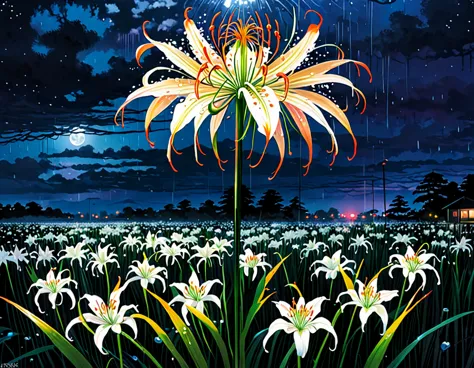 Midnight、Getting wet in the rain、A field of blooming spider lilies、skull
