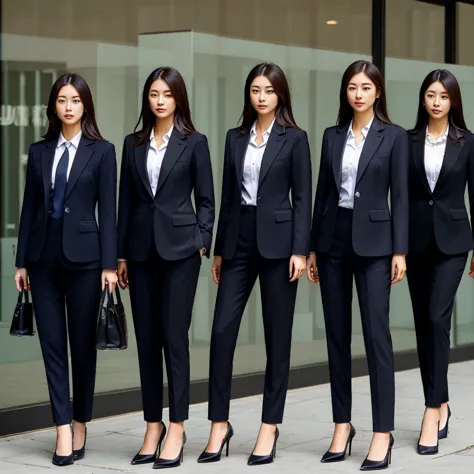 arafed group of asian business women standing in a row, business attire, office clothes, suits, wearing a suits, korean women's ...