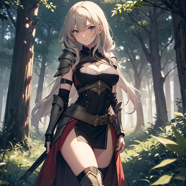 A group of  female medieval fantasy adventurers, (in forest), various hair styles, harem, night, details face, short skirt, seducing, sleeveless, armor 