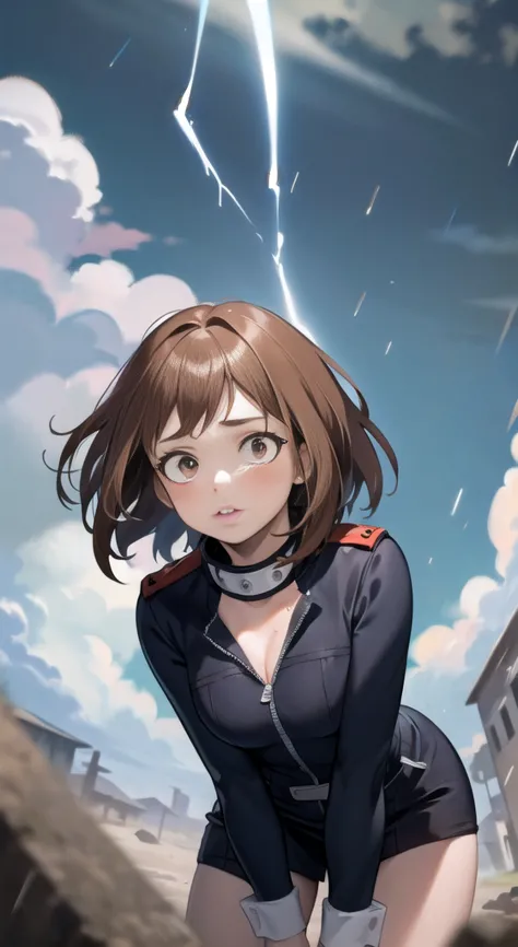 (Masterpiece, Best Quality, detailed), 1 girl, Alone, looking at the viewer, Ochako Uraraka, Brown hair, Brown eyes, short hair,...