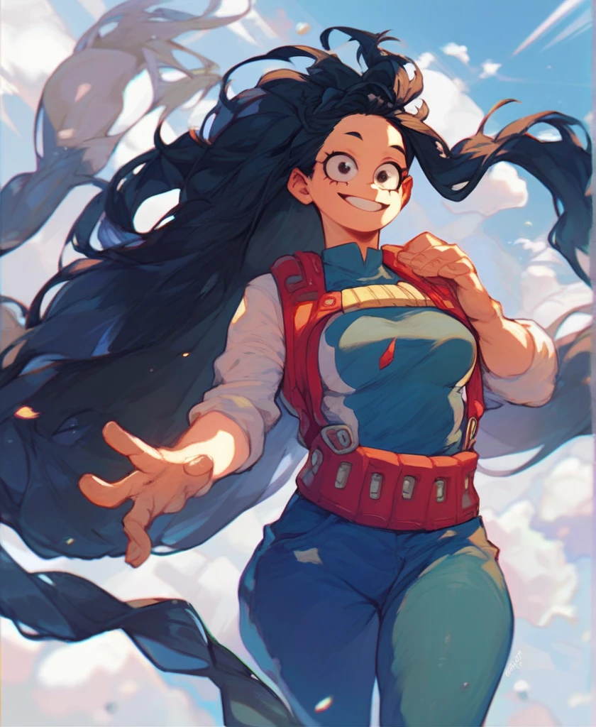 score_9_up, score_8_up, score_7_up, cowboy shot, 1girl,\(boku no hero academia\), black hair, very long hair, tied hair,  eyes, wide hips, medium breasts, smiling, 
, source_anime, anime style