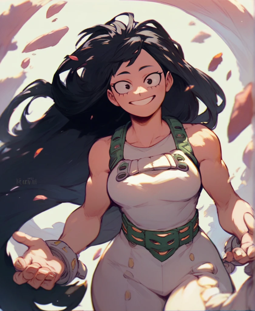 score_9_up, score_8_up, score_7_up, cowboy shot, 1girl,\(boku no hero academia\), black hair, very long hair, tied hair,  eyes, wide hips, medium breasts, smiling, 
, source_anime, anime style