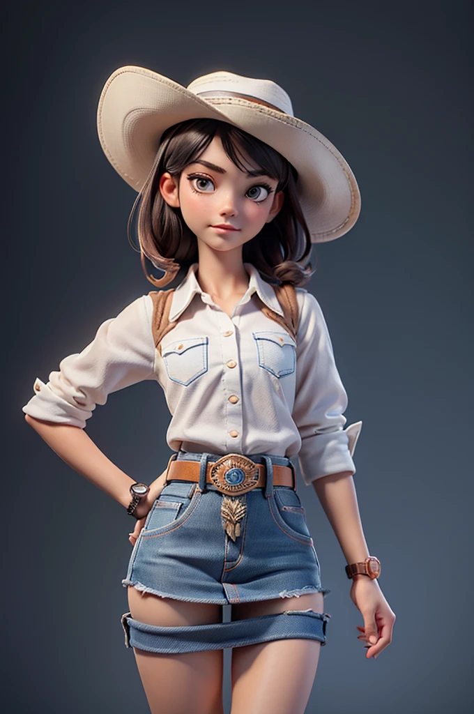 (((((alone))))),(((((masterpiece))))), (((((Best Quality))))),(((((Very detailed))))), finely, Depth of written boundary, Sharp details, Detailed clothing, High resolution,
One girl,Beautiful detailed face:1.3), ,(((Slim Body 1.5))),(((Small Ass))),(((Denim mini skirt))),(((Wear a western hat))),(((Wear a belt))),(Wearing a red short-sleeved collared shirt, Plaid))),(((Wear an accurate watch))),(((Sandals))),(((Cowboy Shot)))