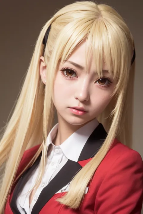 raw photos, ((((extreme beauty portrait))), anime girl with long blonde hair and red jacket, long hair blonde anime girl,saotome...