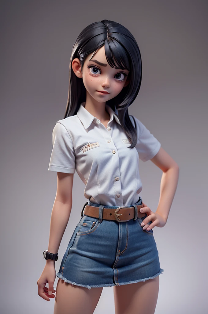 (((((alone))))),(((((masterpiece))))), (((((Best Quality))))),(((((Very detailed))))), finely, Depth of written boundary, Sharp details, Detailed clothing, High resolution,One girl,Beautiful detailed face:), ,(((Slim Body))),(((Small Ass))),(((Denim mini skirt))),(((Wear a belt))),(Wearing a tight short-sleeved collared shirt))),(((Wearing a watch))),(((Sandals))),(((Cowboy Shot))),(((I am going to cry))),(((Monotone background)))