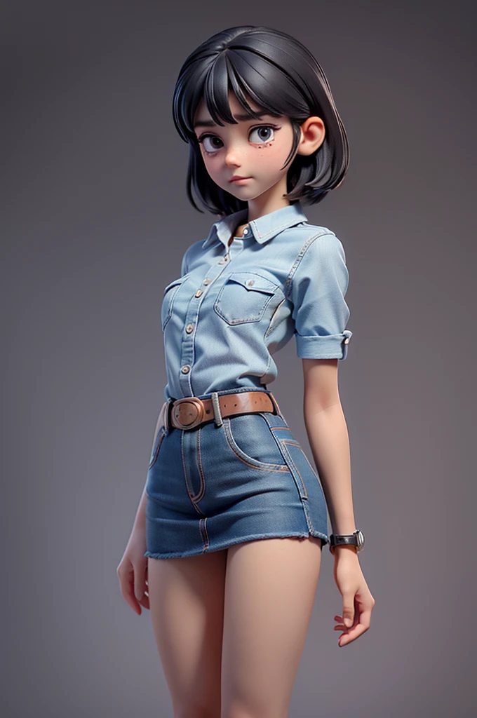 (((((alone))))),(((((masterpiece))))), (((((Best Quality))))),(((((Very detailed))))), finely, Depth of written boundary, Sharp details, Detailed clothing, High resolution,One girl,Beautiful detailed face:), ,(((Slim Body))),(((Small Ass))),(((Denim mini skirt))),(((Wear a belt))),(Wearing a tight short-sleeved collared shirt))),(((Wearing a watch))),(((Sandals))),(((Cowboy Shot))),(((I am going to cry))),(((Monotone background)))