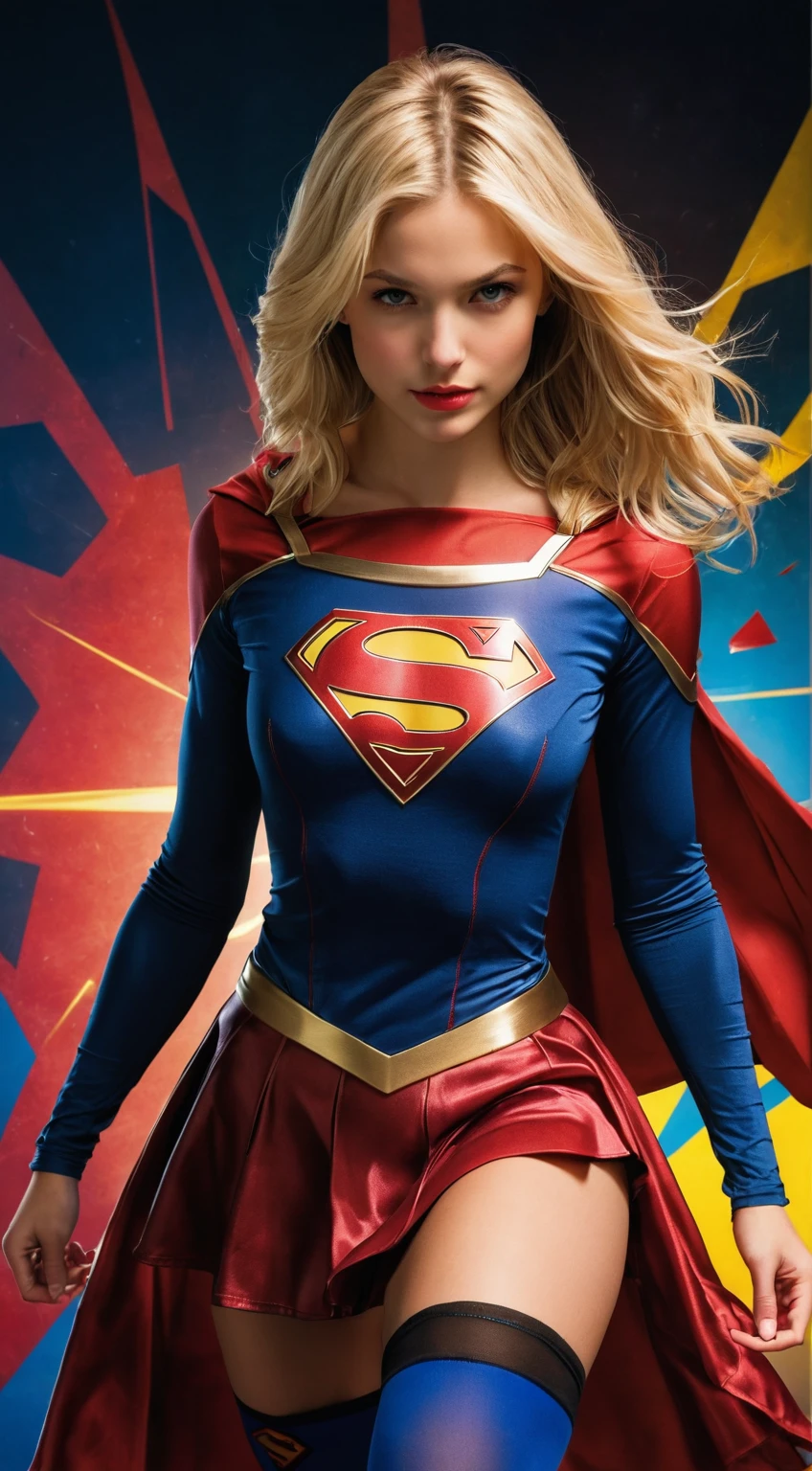 score_9,score_8_up,score_7_up,score_6_up, 1 girl, 20 years old, perfect beautiful girl, Supergirl DC comics, blonde, micro skirt, sexy pose,