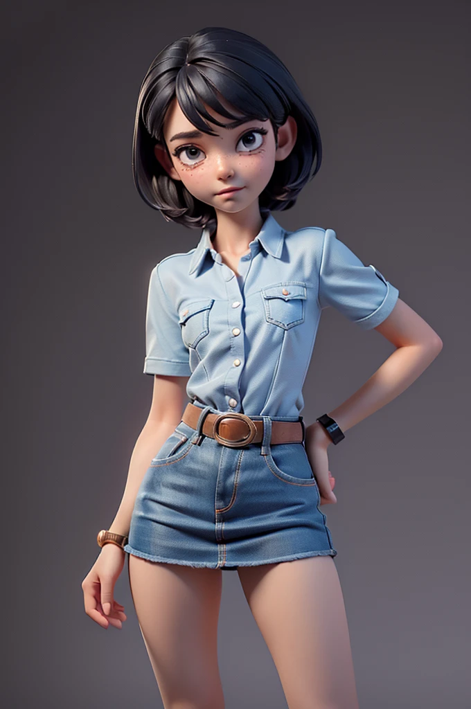 (((((alone))))),(((((masterpiece))))), (((((Best Quality))))),(((((Very detailed))))), finely, Depth of written boundary, Sharp details, Detailed clothing, High resolution,One girl,Beautiful detailed face:), ,(((Slim Body))),(((Small Ass))),(((Denim mini skirt))),(((Wear a belt))),(Wearing a tight short-sleeved collared shirt))),(((Wearing a watch))),(((Sandals))),(((Cowboy Shot))),(((I am going to cry))),(((Monotone background))),((Hiccups)))