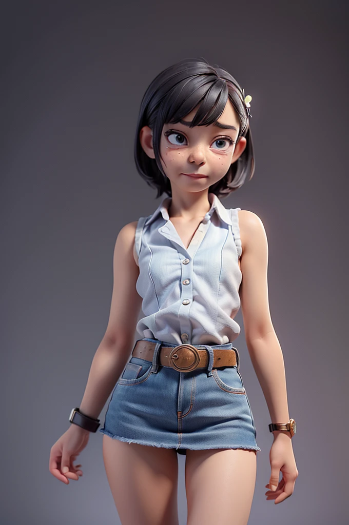 (((((alone))))),(((((masterpiece))))), (((((Best Quality))))),(((((Very detailed))))), finely, Depth of written boundary, Sharp details, Detailed clothing, High resolution,One girl,Beautiful detailed face:), ,(((Slim Body))),(((Small Ass))),(((Denim mini skirt))),(((Wear a belt))),(Wearing a sleeveless collared shirt))),(((Wearing a watch))),(((Sandals))),(((Cowboy Shot))),(((I am going to cry))),(((Monotone background))),((Hiccups:1.5)))
